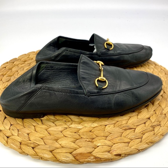 GUCCI BLACK LEATHER GOLD HORSEBIT LOAFER MOCCASIN FLATS SHOES LADIES SIZE 8 - Picture 4 of 11